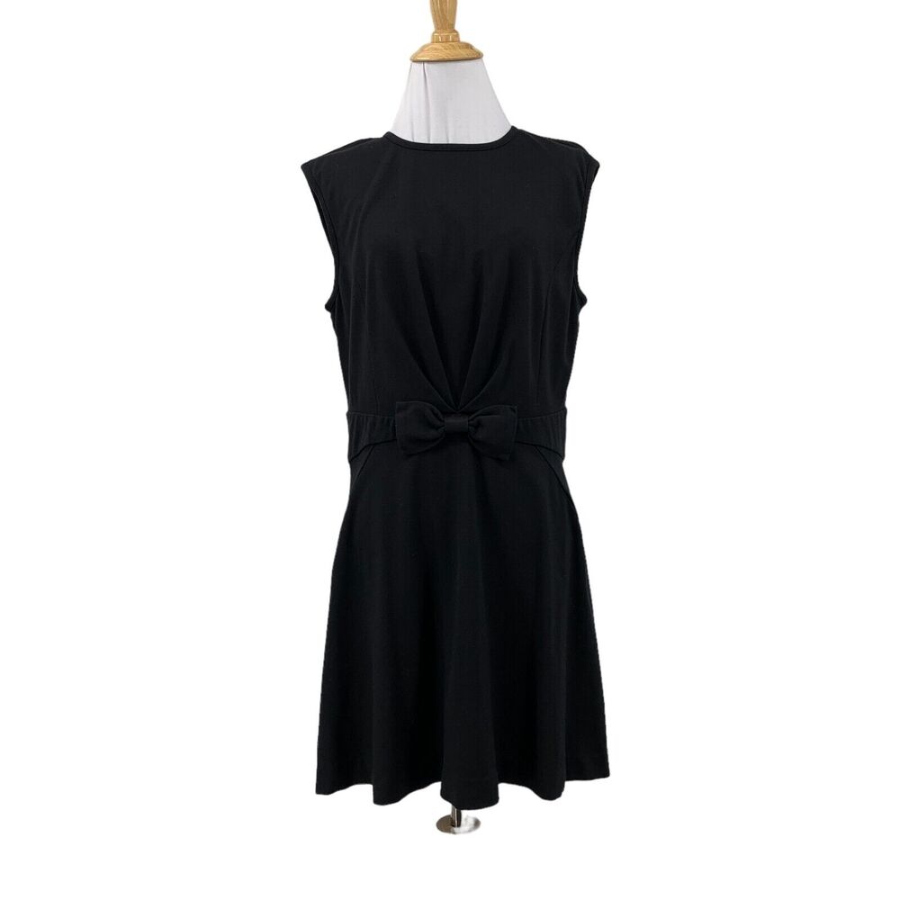 Ted Baker Aruna Dress Women 3 Black Bow Embellished Fit Flare Stretch Sleeveless
